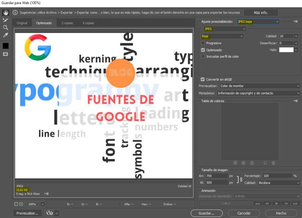 despues de optimizar imagen con photoshop