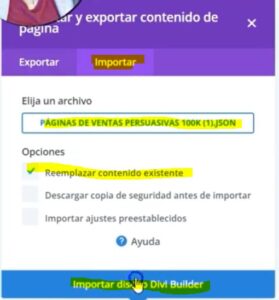importar json en divi