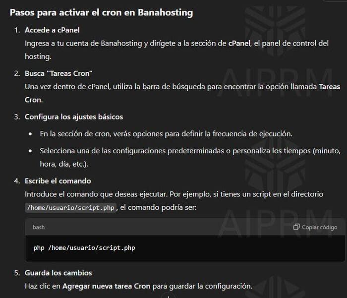 activar el cron en banahosting
